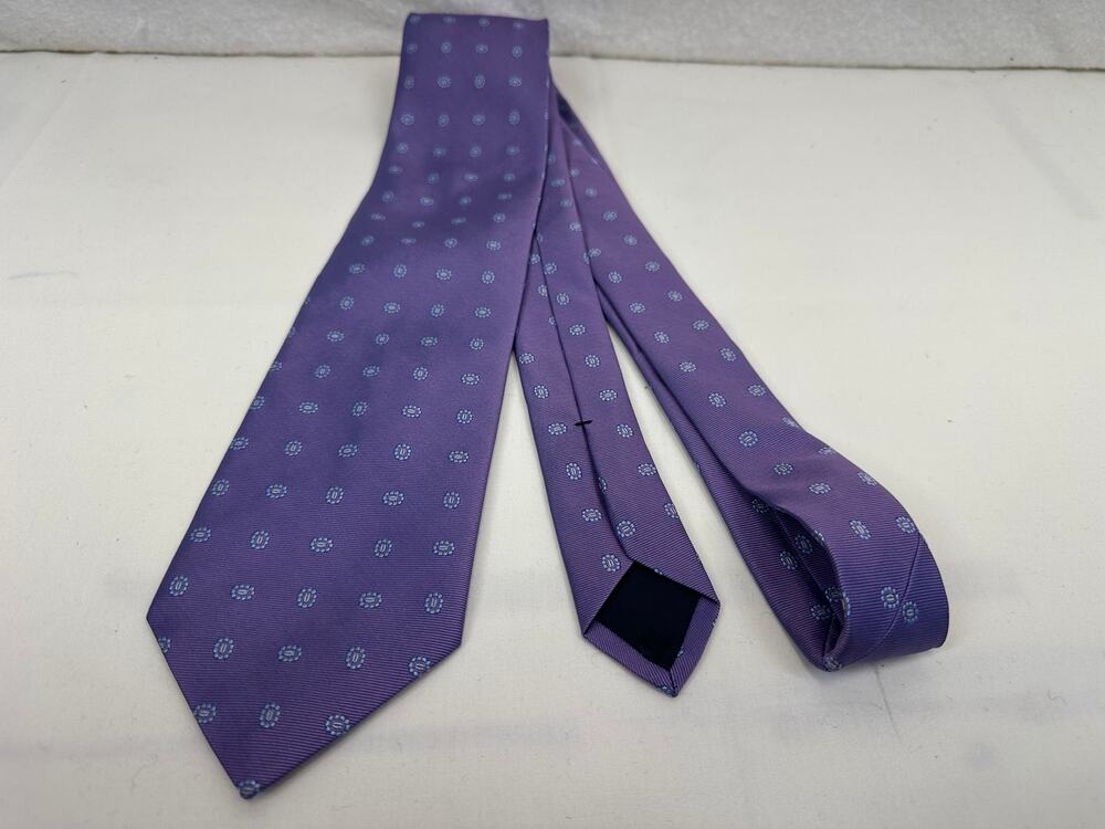 Brooks Brothers 346 Purple Silk Necktie with Blue Geometric Circle Pattern